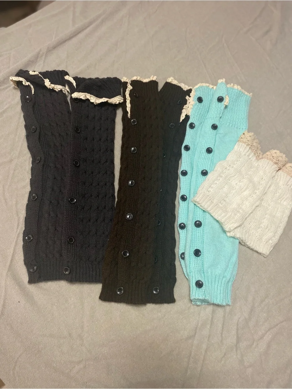 Winter Womens Knitted Leg Warmers Warm High Knee Stocking Boot Button Long Sock